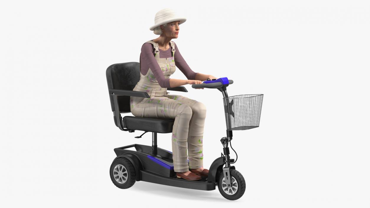 3D Elderly Woman on Electric Wheelchair Rigged model