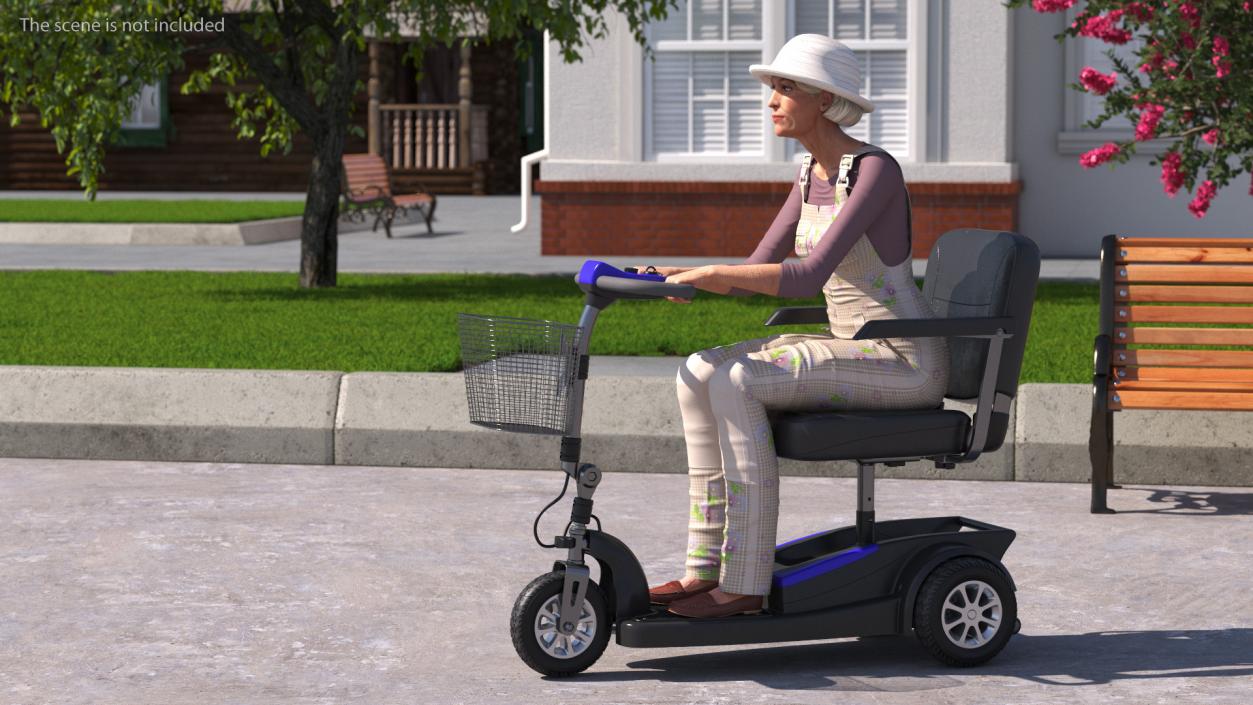 3D Elderly Woman on Electric Wheelchair Rigged model