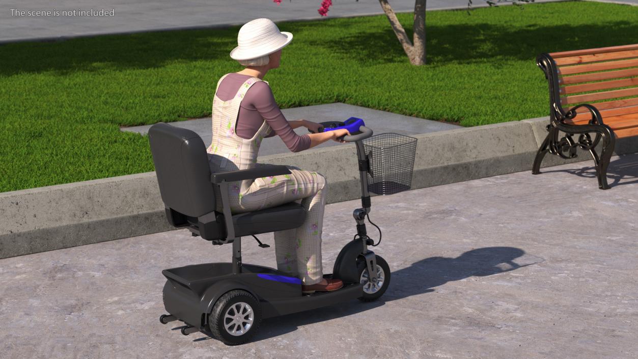 3D Elderly Woman on Electric Wheelchair Rigged model