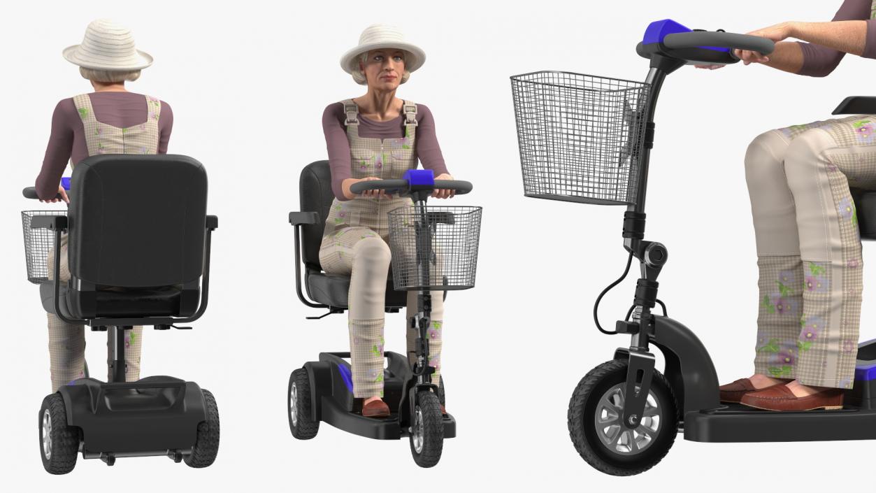 3D Elderly Woman on Electric Wheelchair Rigged model