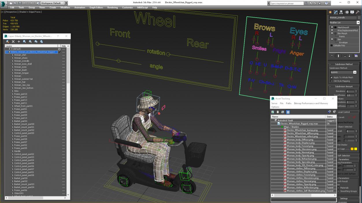 3D Elderly Woman on Electric Wheelchair Rigged model