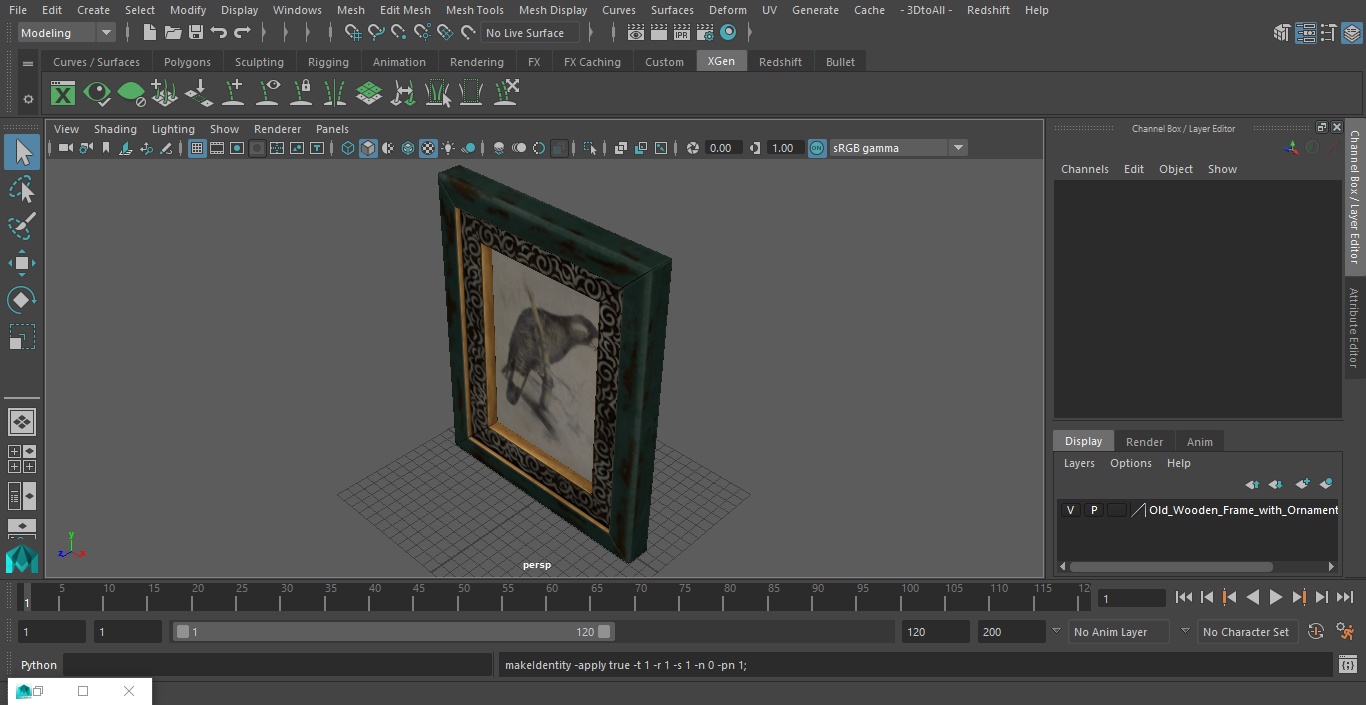 3D model Old Wooden Frame with Ornament