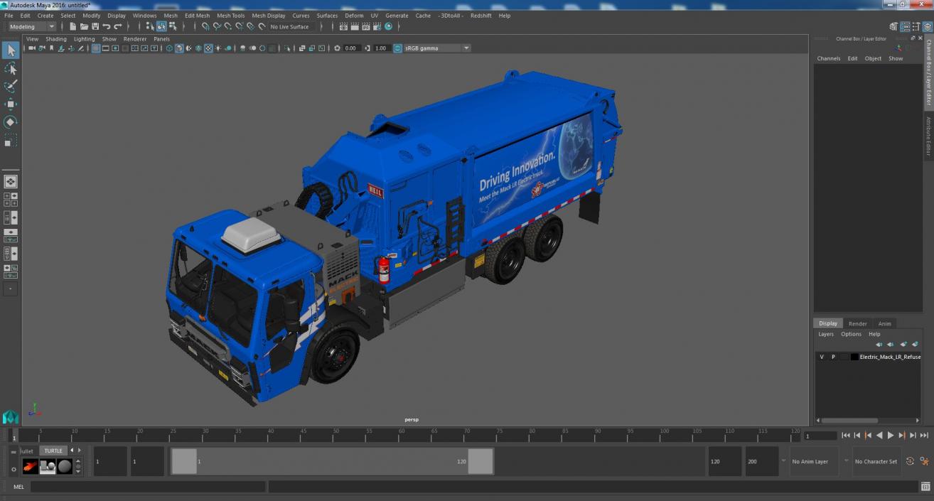 Electric Mack LR Refuse Blue Simple Interior 3D model