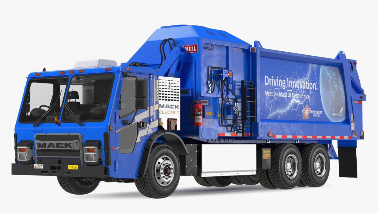 Electric Mack LR Refuse Blue Simple Interior 3D model