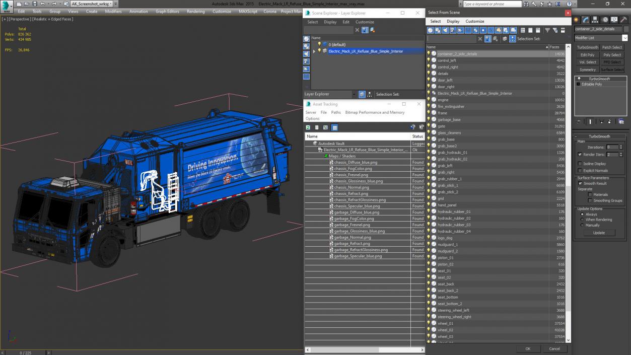 Electric Mack LR Refuse Blue Simple Interior 3D model