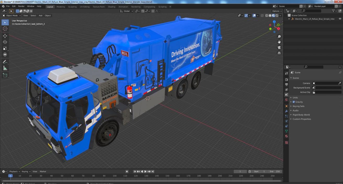 Electric Mack LR Refuse Blue Simple Interior 3D model