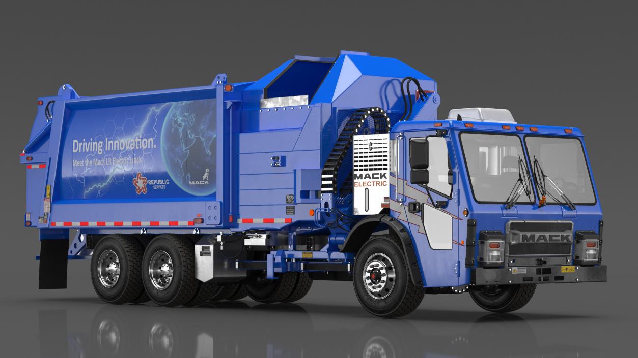 Electric Mack LR Refuse Blue Simple Interior 3D model