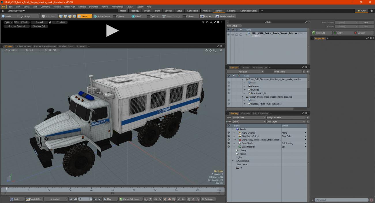 3D URAL 4320 Police Truck Simple Interior model