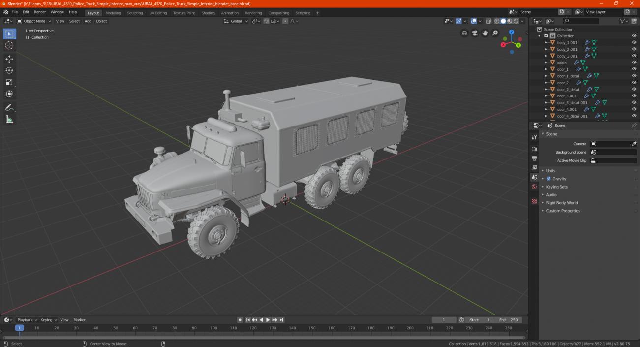 3D URAL 4320 Police Truck Simple Interior model