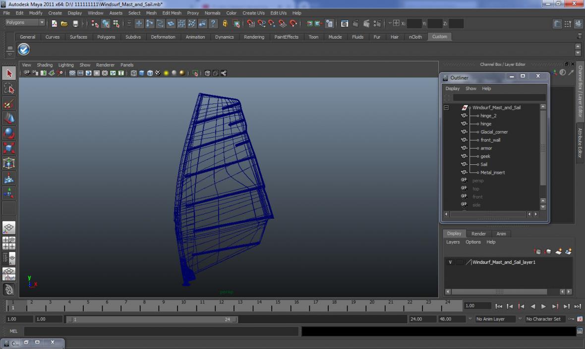 Windsurf Mast and Sail 3D