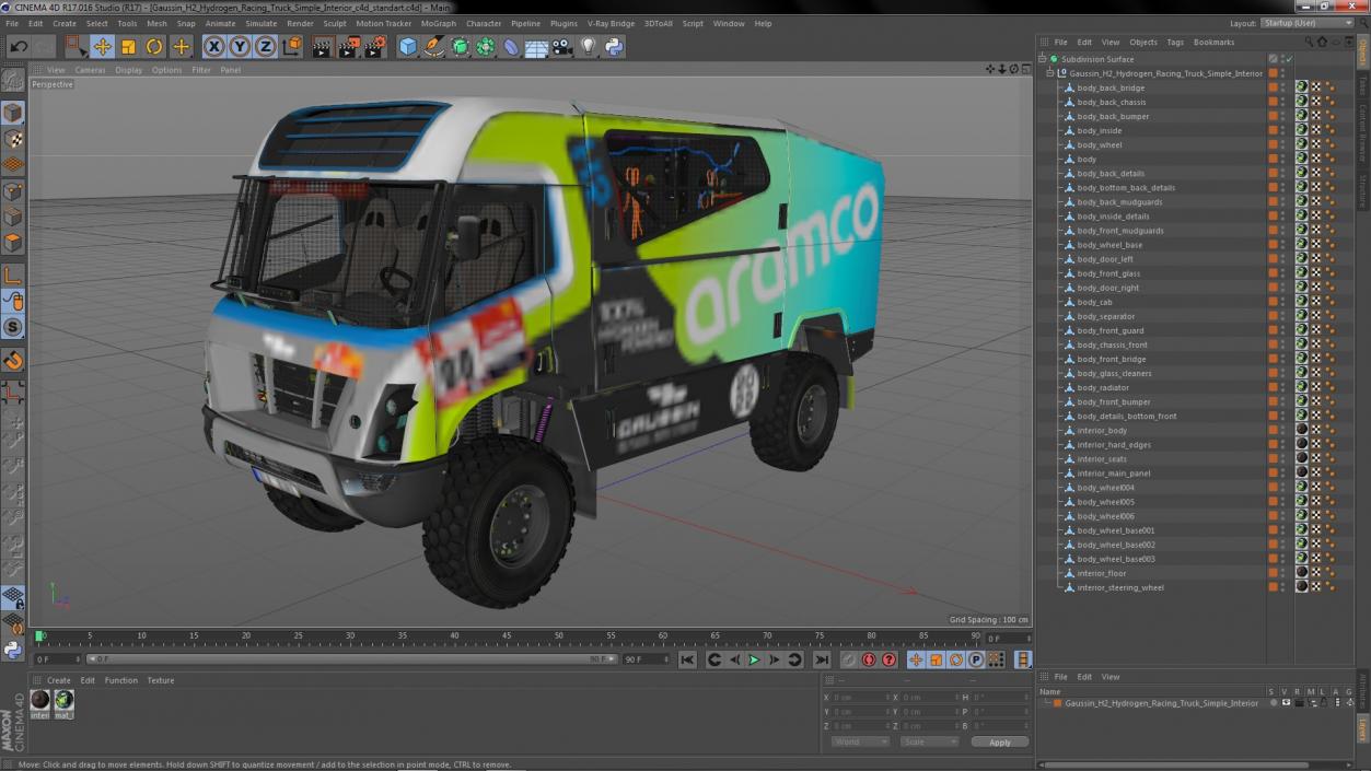 3D Gaussin H2 Hydrogen Racing Truck Simple Interior model