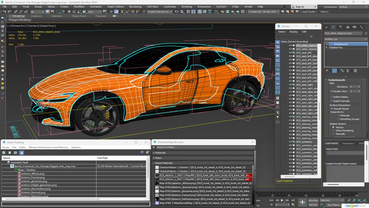 Sports Crossover Car Orange Rigged 3D model