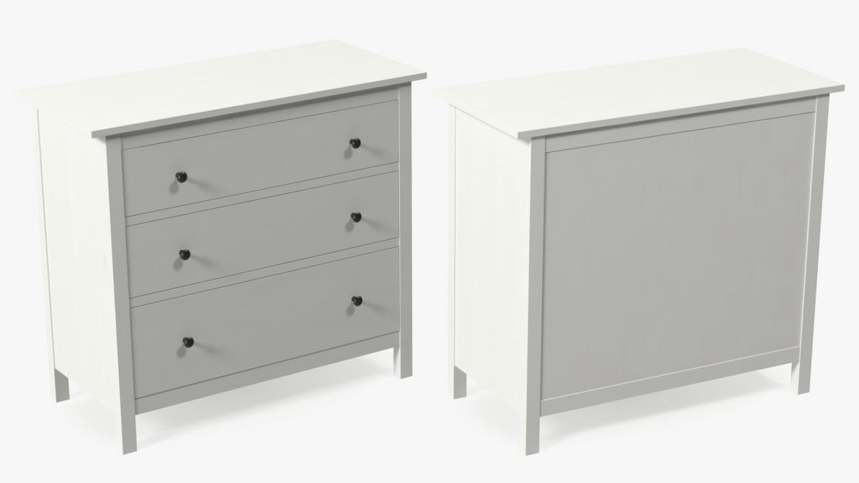 3D Hemnes 3 Drawer Ikea Chest White Stain model