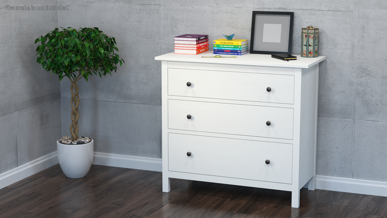 3D Hemnes 3 Drawer Ikea Chest White Stain model