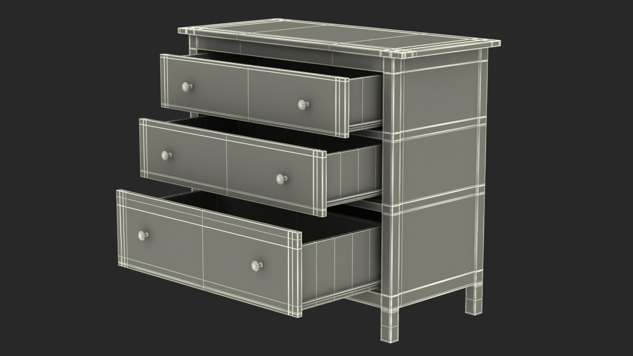 3D Hemnes 3 Drawer Ikea Chest White Stain model