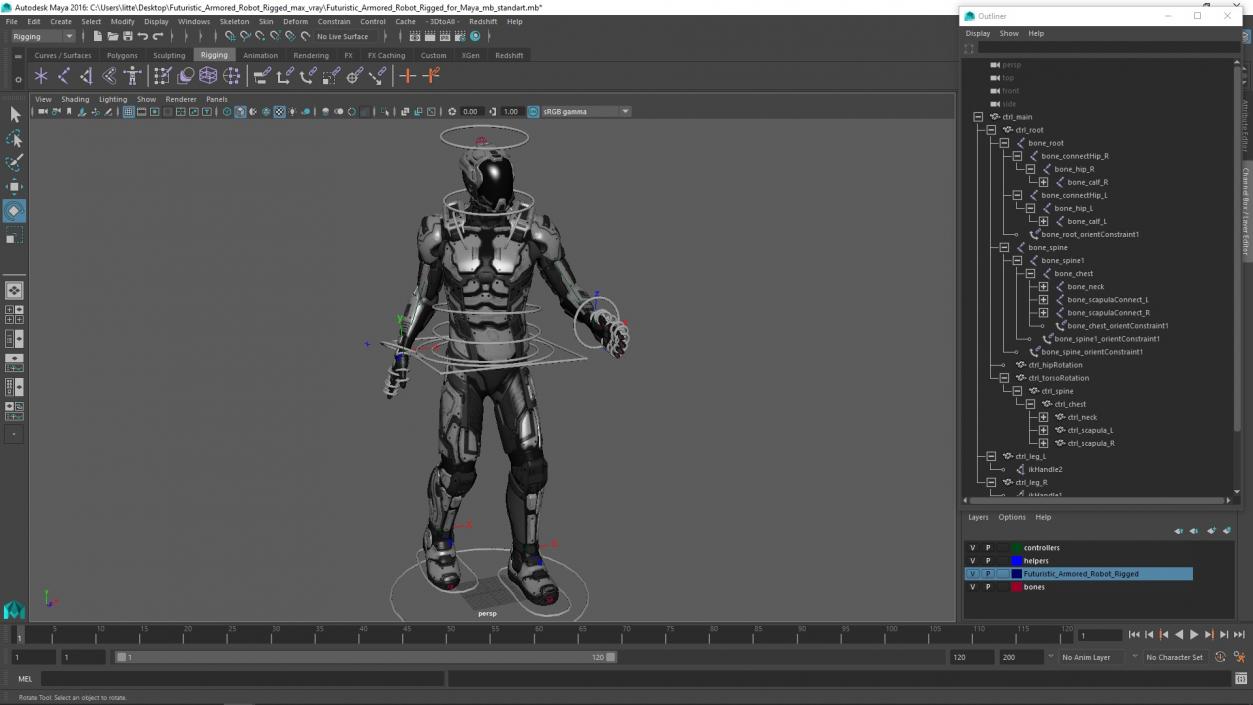 Futuristic Armored Robot Rigged for Maya 2 3D