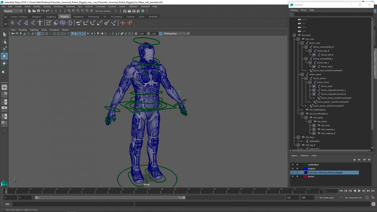 Futuristic Armored Robot Rigged for Maya 2 3D