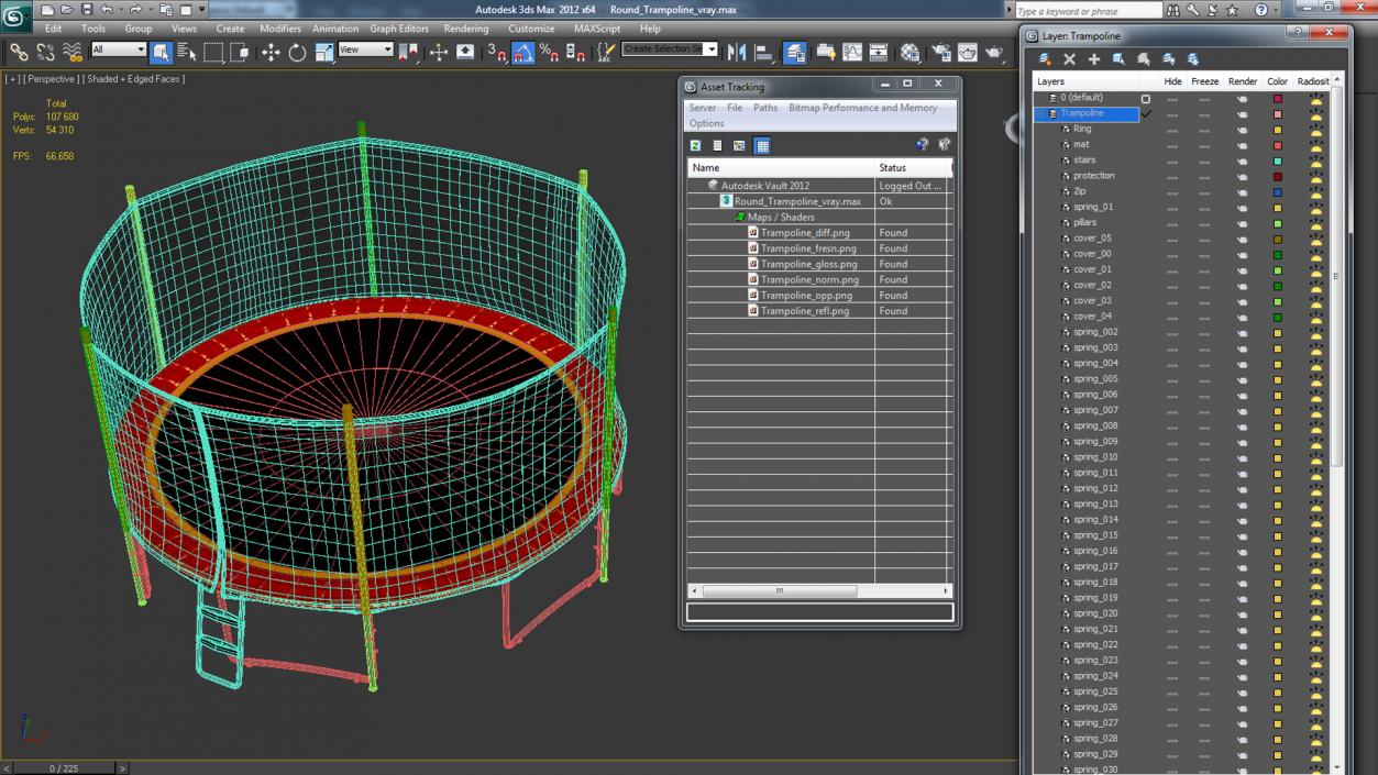 3D Round Trampoline with Safety Enclosure model