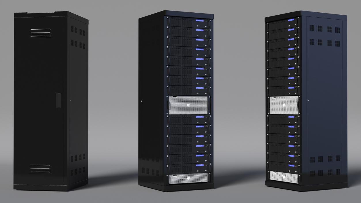 Server Rack Cabinet Filled with Server Units 3D model