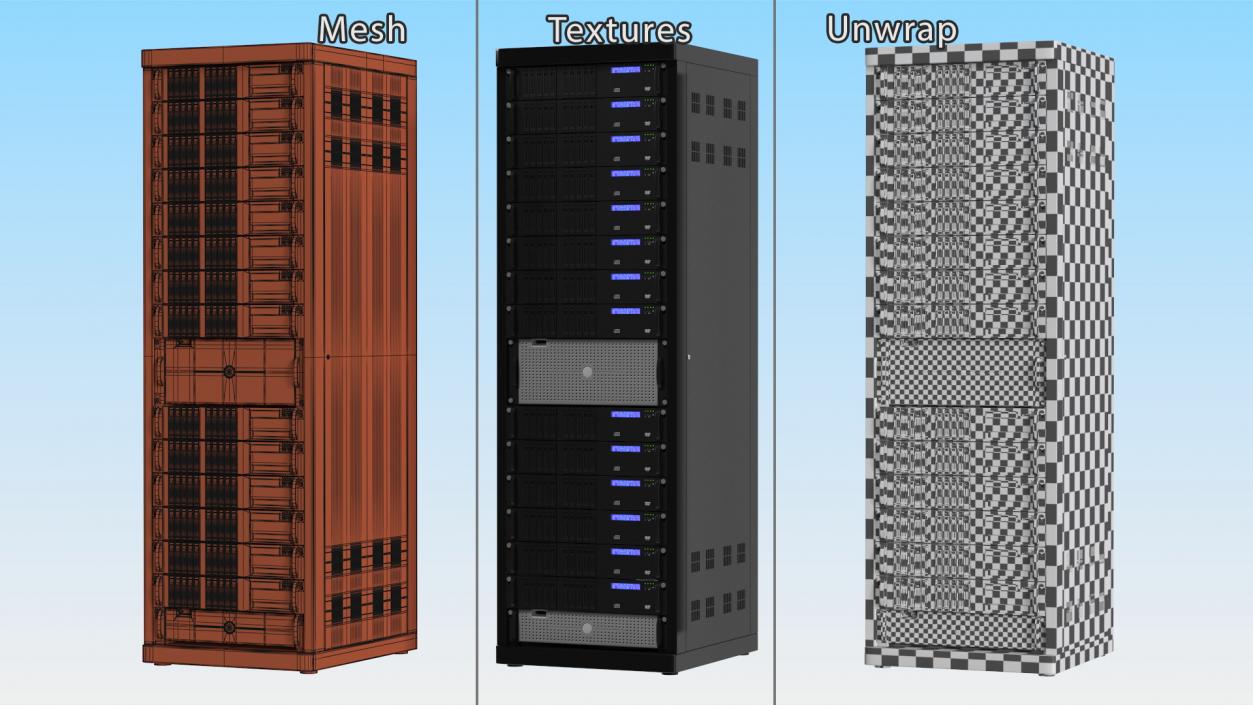 Server Rack Cabinet Filled with Server Units 3D model