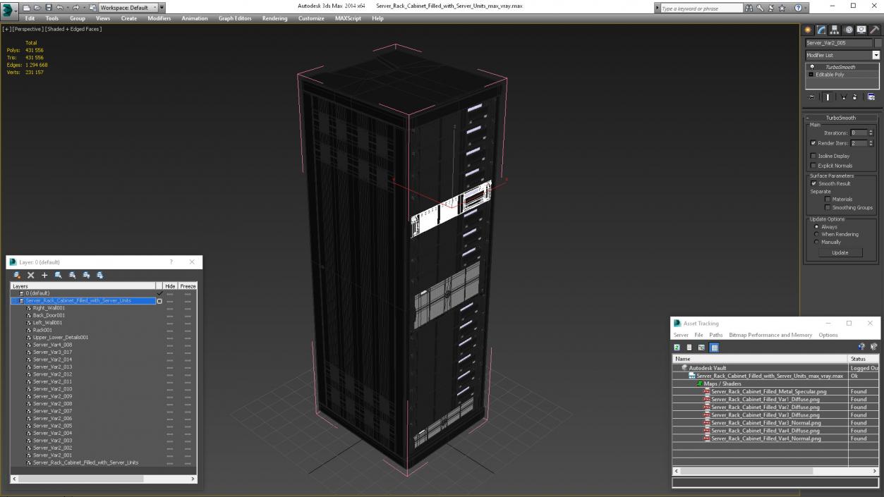 Server Rack Cabinet Filled with Server Units 3D model