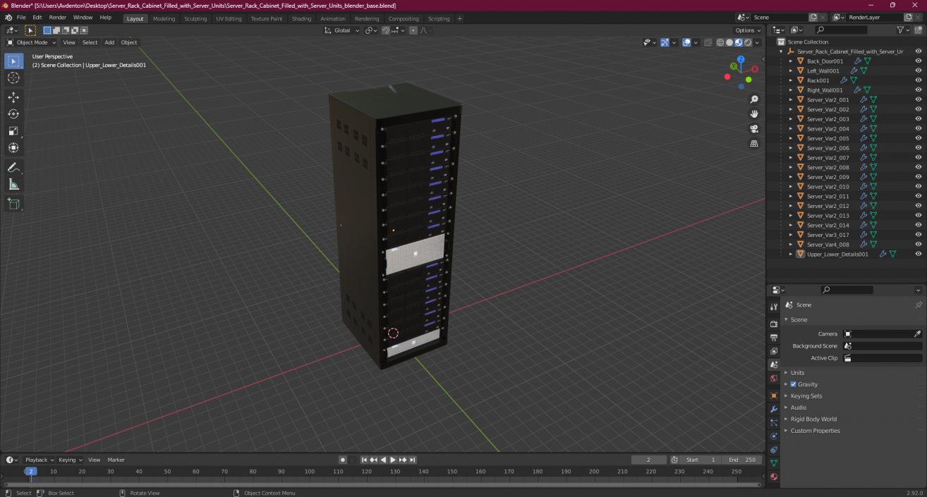 Server Rack Cabinet Filled with Server Units 3D model