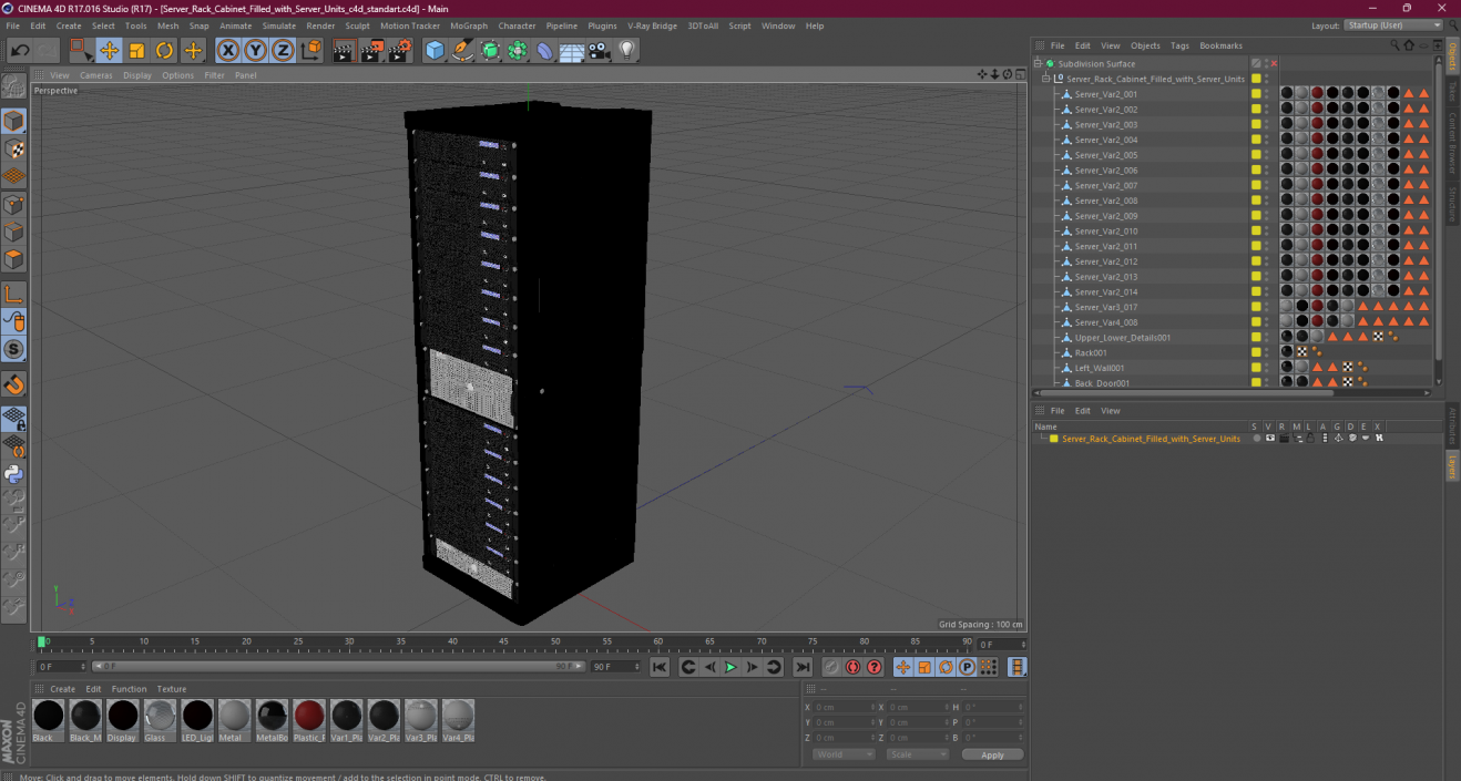 Server Rack Cabinet Filled with Server Units 3D model