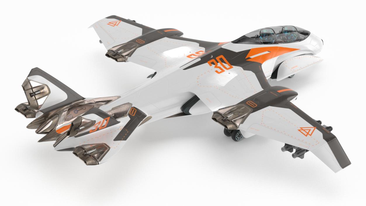 Futuristic Military Fighter Jet White Rigged 3D model