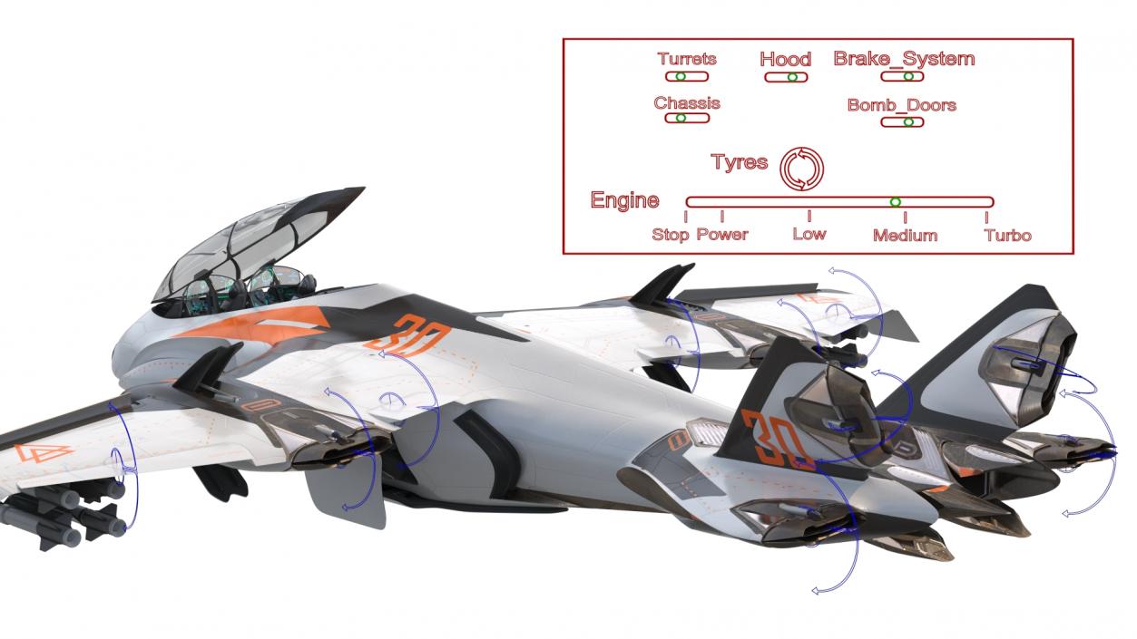 Futuristic Military Fighter Jet White Rigged 3D model