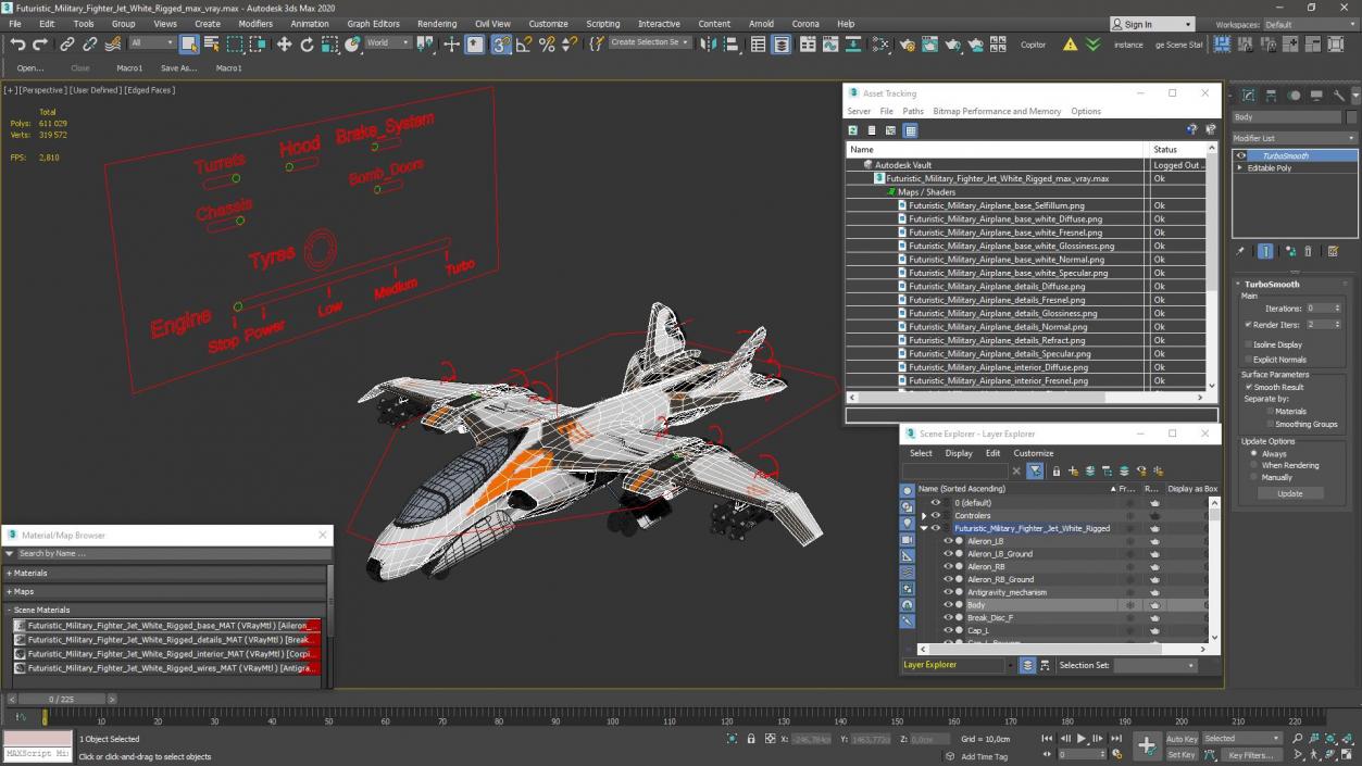 Futuristic Military Fighter Jet White Rigged 3D model