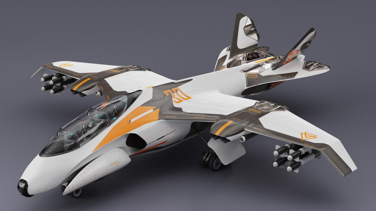 Futuristic Military Fighter Jet White Rigged 3D model