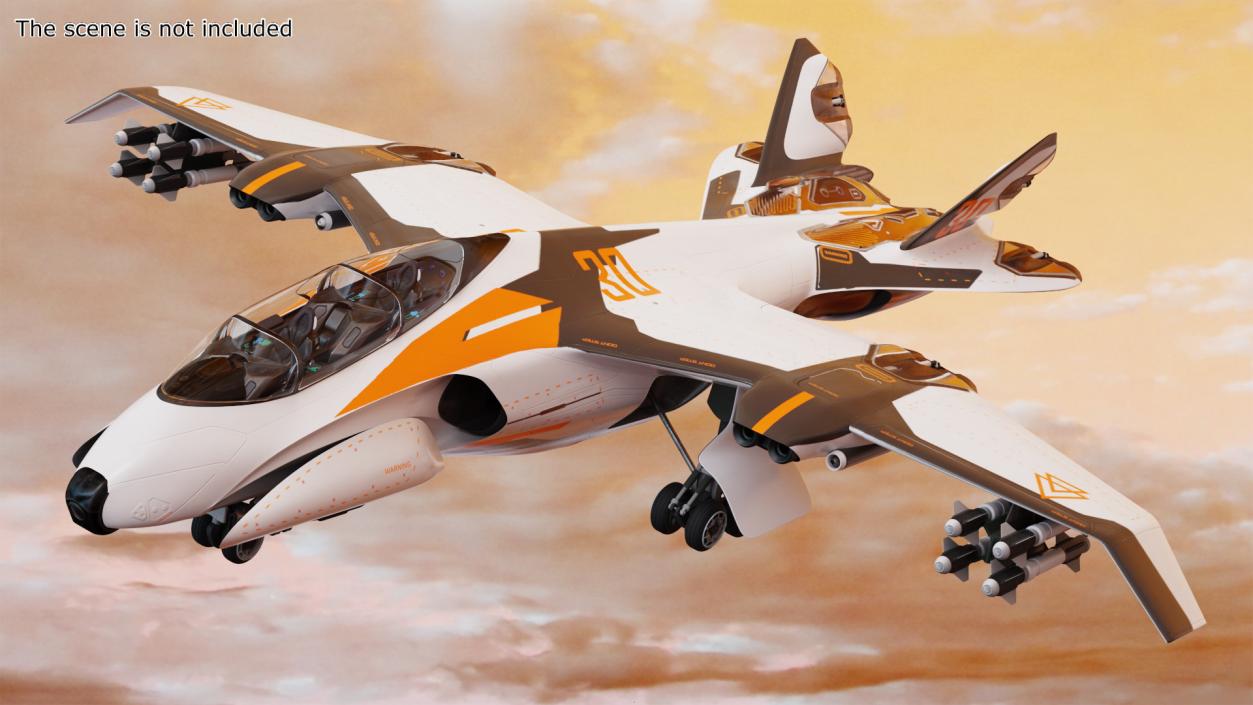 Futuristic Military Fighter Jet White Rigged 3D model