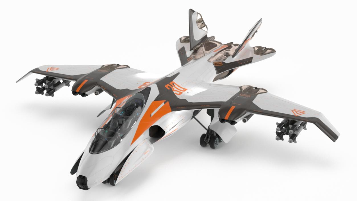 Futuristic Military Fighter Jet White Rigged 3D model