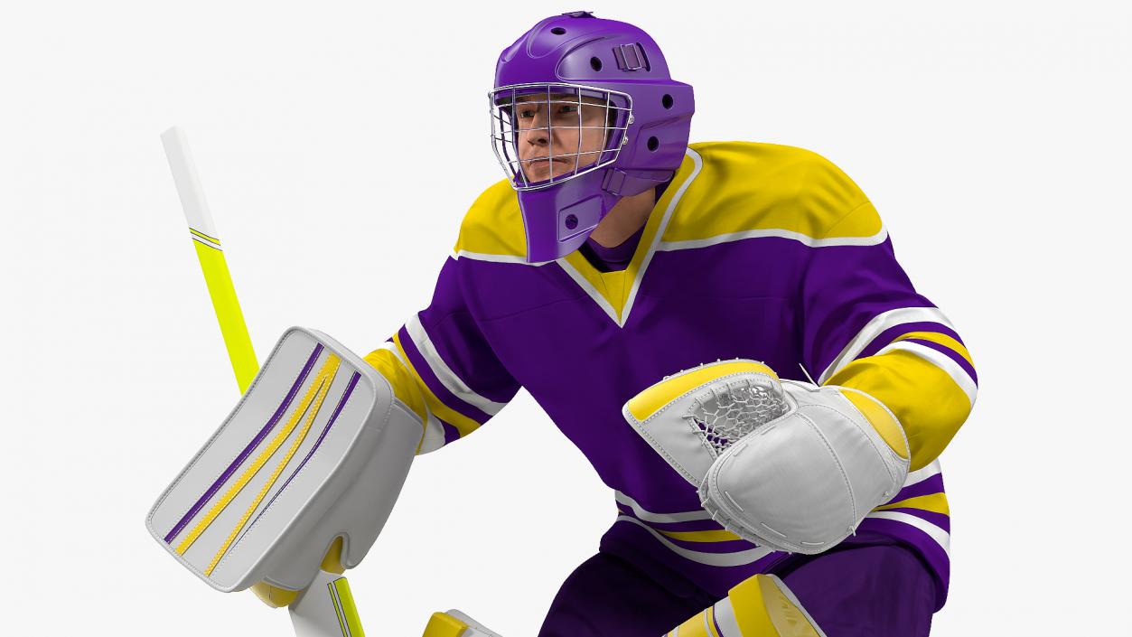 Hockey Goalkeeper Fully Equipped Attention Pose 3D