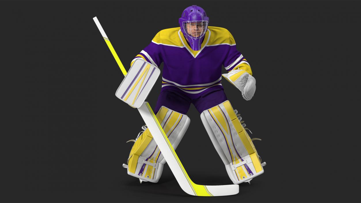 Hockey Goalkeeper Fully Equipped Attention Pose 3D