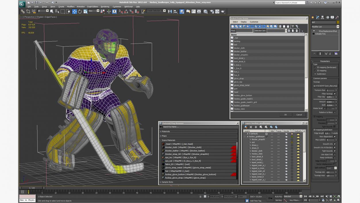 Hockey Goalkeeper Fully Equipped Attention Pose 3D