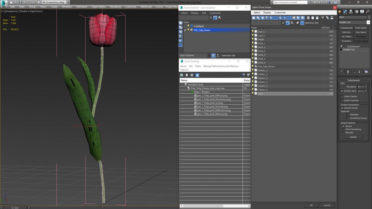 Pink Tulip Flower 3D