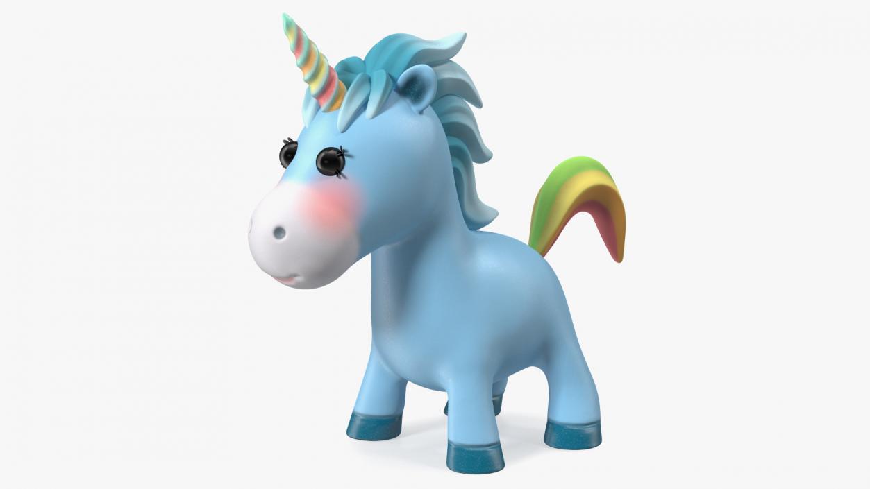 3D Blue Cartoon Unicorn Neutral Pose model