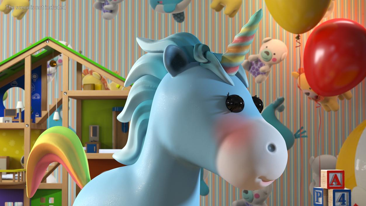 3D Blue Cartoon Unicorn Neutral Pose model