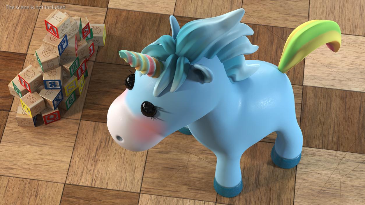 3D Blue Cartoon Unicorn Neutral Pose model