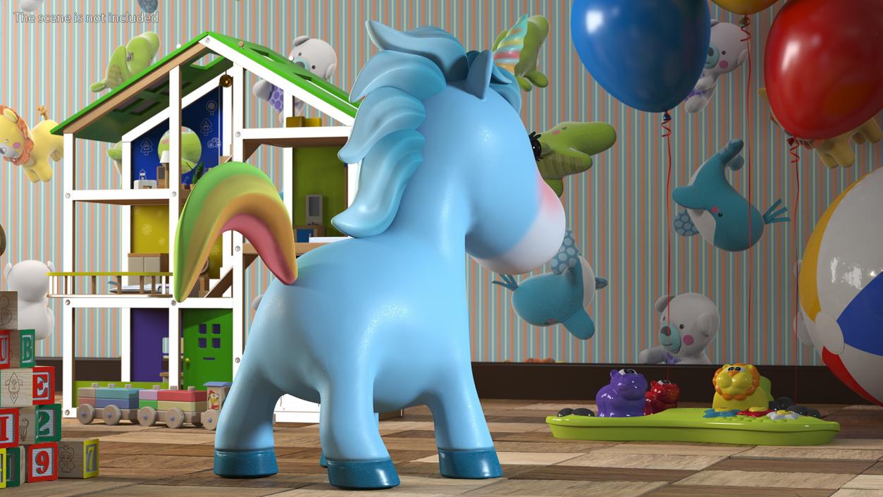 3D Blue Cartoon Unicorn Neutral Pose model