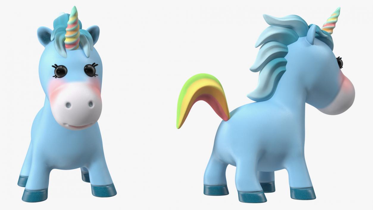 3D Blue Cartoon Unicorn Neutral Pose model