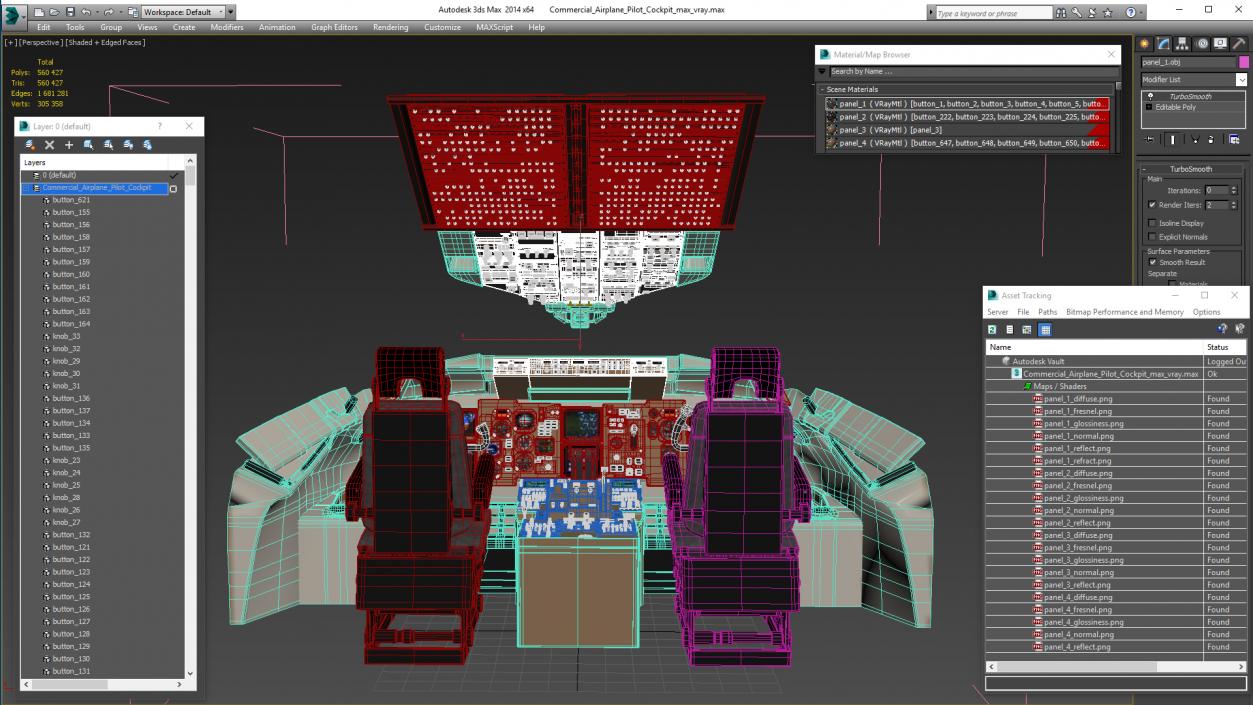 3D Commercial Airplane Pilot Cockpit model