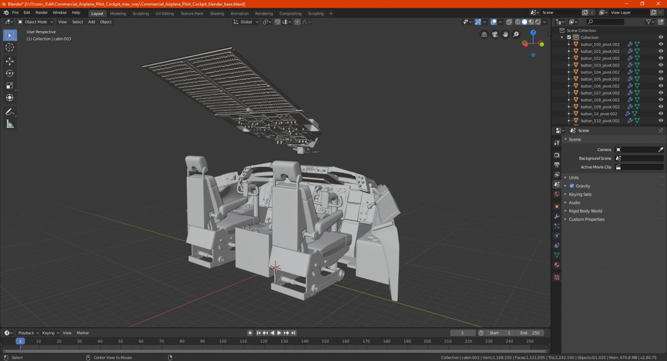 3D Commercial Airplane Pilot Cockpit model