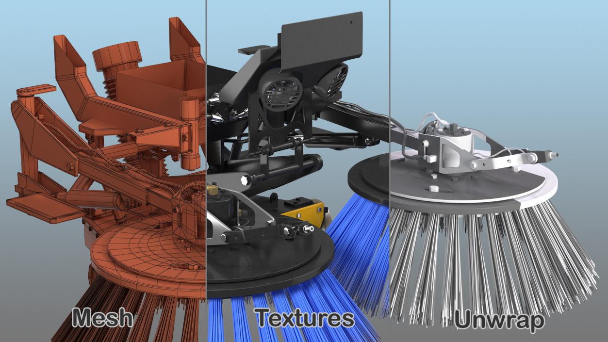 Road Sweeper Brushes Mechanism Rigged 3D