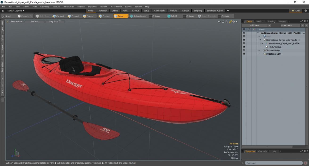 3D model Recreational Kayak with Paddle