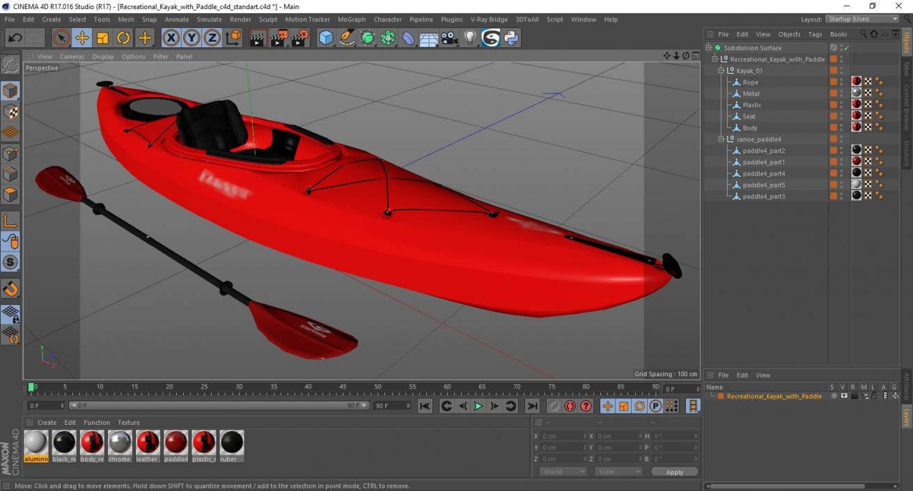 3D model Recreational Kayak with Paddle