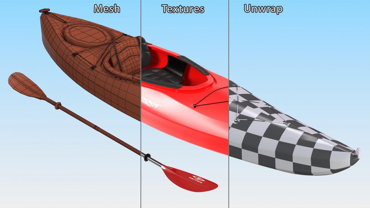 3D model Recreational Kayak with Paddle