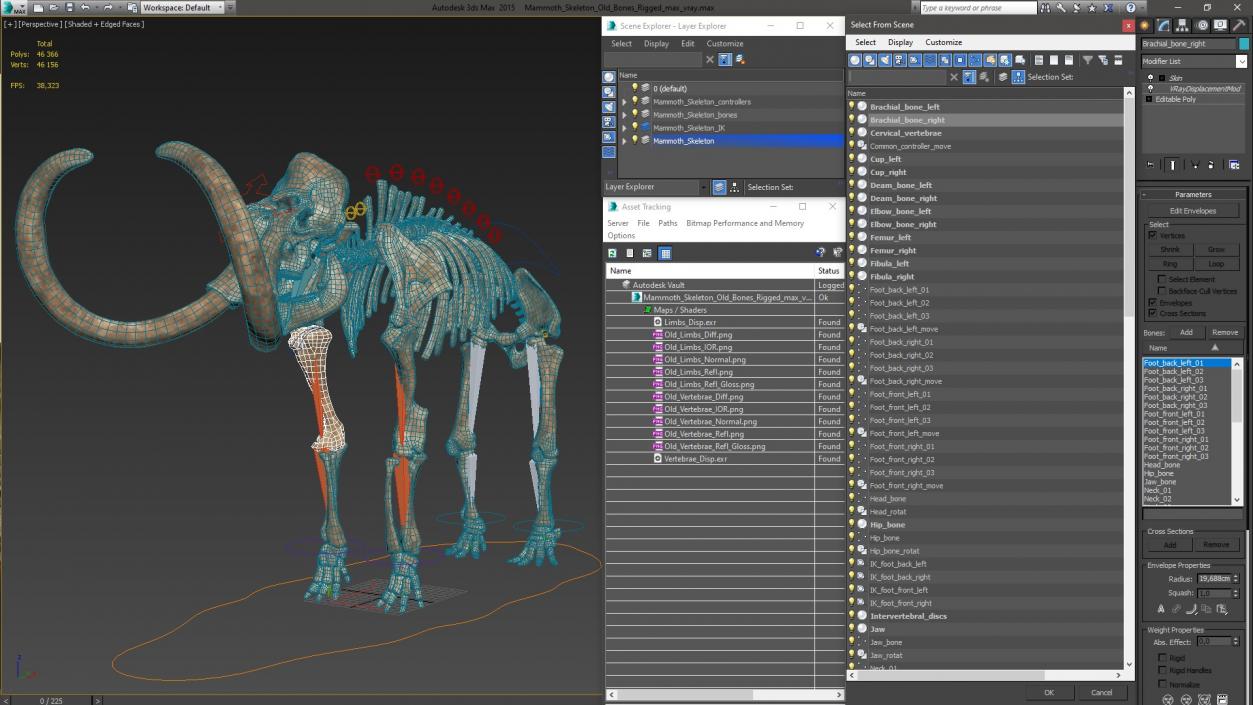 3D Mammoth Skeleton Old Bones Rigged model