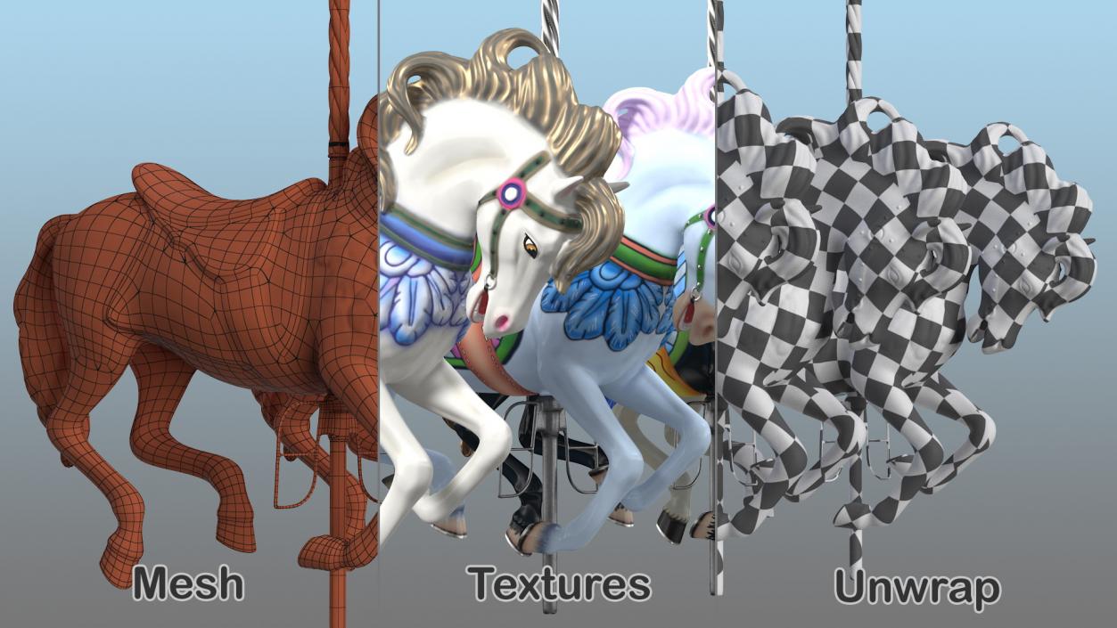 Carousel Galloping Horses Set 3D model